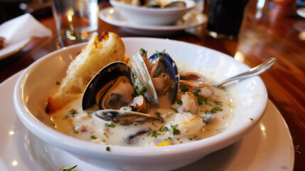 Savory Clam Chowder Delight, Culinary World Tour, Food and Street Food