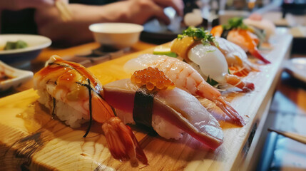 Delicious Sushi Presentation Scene., Culinary World Tour, Food and Street Food