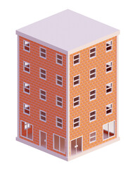 Orange brick building, isometric. 3d rendering.	