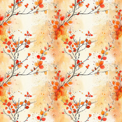 Tree With Orange Leaves Watercolor Painting