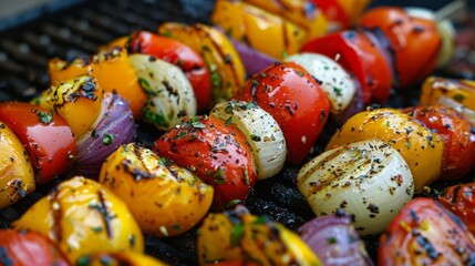 Fototapeta premium Various vegetables grilling outdoors