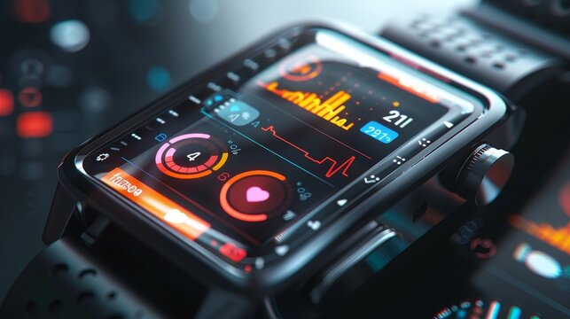 Pioneering Health and Technology Closeup of Smartwatch Interface with CuttingEdge Applications - Powered by Adobe