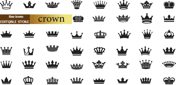 Crown icon set. Crown sign collection.	