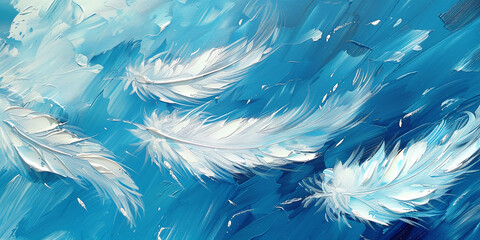 Feathers on sky-blue background. Symbolizing lightness