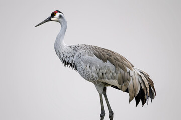 Elegant grey crane against a muted background in a graceful stance