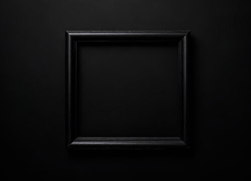 Black picture frame on black wall background. Generative AI. V-6