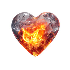A heart made of ice with fire on it