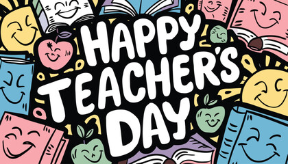 Happy Teachers Day Background Poster Design with doodle art