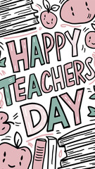 Happy Teachers Day Background Poster Design with doodle art