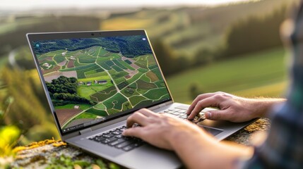 Efficient Farm Management Farmer Utilizing CuttingEdge Software on Laptop to Oversee Vast Estate