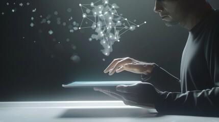Digital Insight Analyzing 3D Hologram Data on Tablet Technology Concept Image