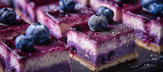 blueberry cheesecake bars close-up
