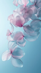 Delicate pink and blue flowers on a soft gradient background