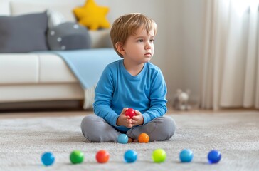 Autistic boy with colorful balls