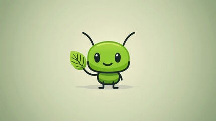   A green bug holding a leaf in one hand and another green leaf in the other