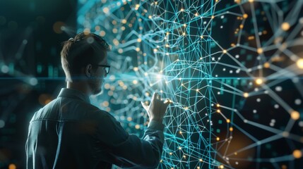 Digital Defender Expert Analyzes Complex Network Grid for Cyber Security Protection