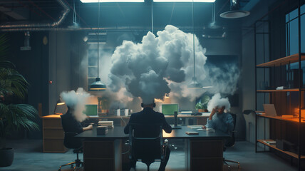 Office worker depicted with a haze around the head, illustrating the effects of overwork and burnout