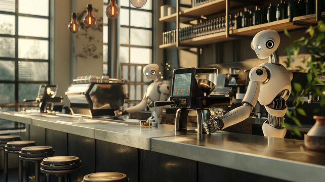Robot Working in Coffee Shop, Future of Automation
 - Powered by Adobe