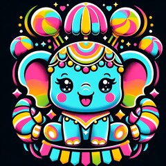 Kawaii-style elephant candy colors carnival fun