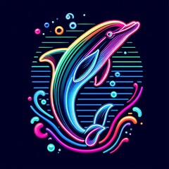 A neon dolphin jumping out of the water, Artwork of a dolphin