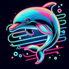 A neon dolphin jumping out of the water, Artwork of a dolphin