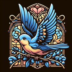 Sweet bluebird stained glass soft church window