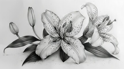   A black-and-white sketch of flowers against a white backdrop, featuring a pencil-drawn flower on the right