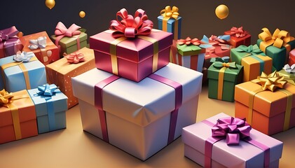 Colored gift boxes with bows of different colors