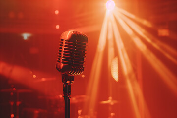 microphone on stage. old school microphone in spotlight.