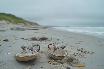 a pair of sandals on the beach