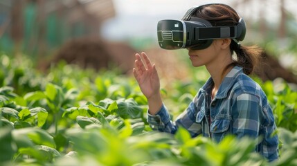 Fototapeta premium Revolutionizing Agriculture Virtual Reality Technology Empowers Farmers with AIDriven Techniques