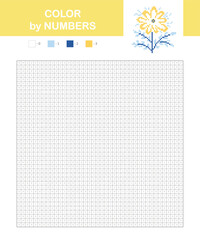 Coloring book with numbered squares. Kids coloring page, pixel coloring with flower
