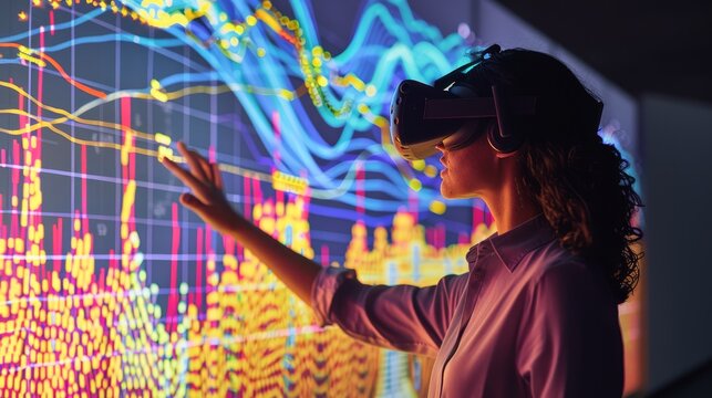 Immersive Virtual Reality Experience in 3D Data Analytics Future Technology and Innovation Concept