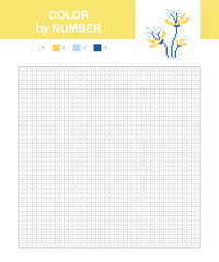 Coloring book with numbered squares. Kids coloring page, pixel coloring with flower