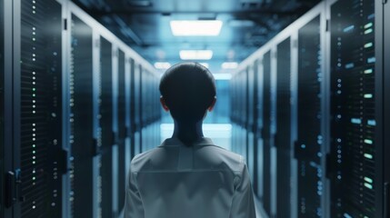 Silent Guardian A Lone Figure Ensuring Data Security in a CuttingEdge Server Room