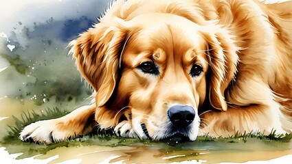 Illustration of a Golden Retriever. Guide dog, a disability assistance dog.