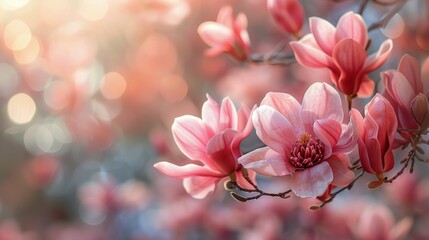 Pink Flowers Blooming on Tree Branch