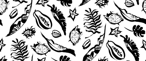 seamless summer tropical pattern with fruit and leave