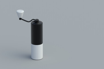Manual grinder for coffee beans on gray background. Copy space. 3d render
