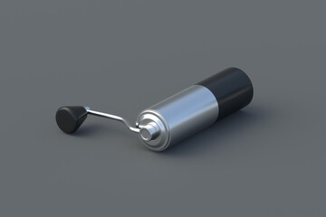 One manual grinder for coffee beans on gray background. 3d render