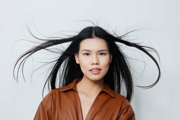 Woman beauty glamour beige fashion cosmetic portrait salon beautiful femininity asian hair model
