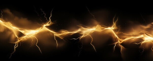 Gold lightning, isolated on a black background vector illustration glowing gold electric flash thunder lighting blank empty pattern with copy space