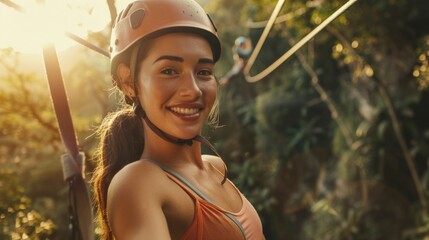  Smiling young person enjoying a zipline adventure