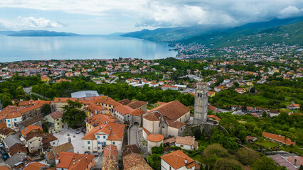 Kastav, a charming town perched on a hill overlooking the Adriatic Sea near Opatija, Croatia,...