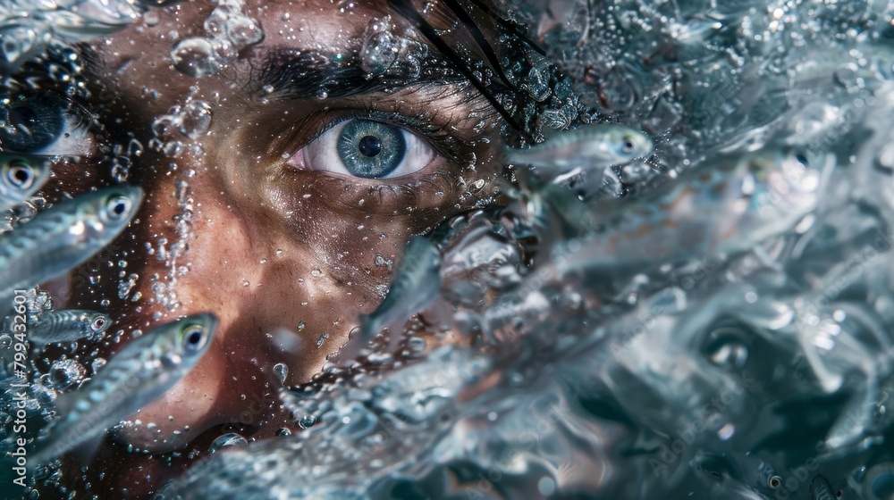 Poster A macro shot capturing the dynamic movement and clarity of bubbling water, representing purity and fluidity
