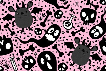 Halloween cartoon monsters seamless ghost and bones and poison pattern for wrapping paper and fabrics