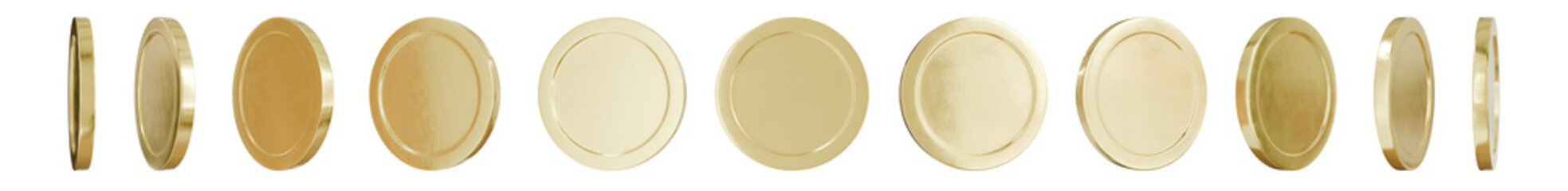 Golden money set. Set of rotating gold coins. 3d dollar coins.