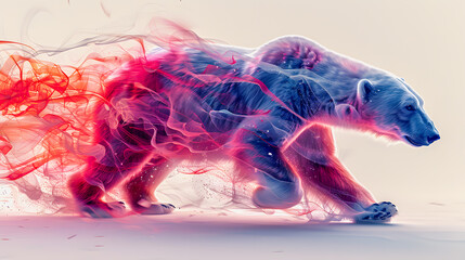 Abstract illustration of a following polar bear. A body consisting of many multi-circle pastel flares.