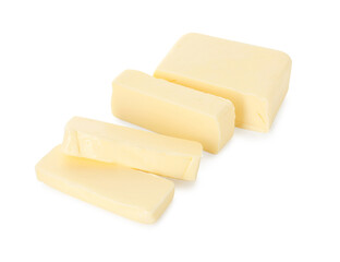 Slices of tasty butter isolated on white