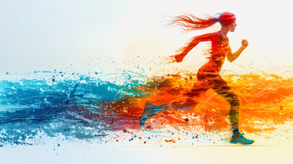 Naklejka premium Athletics athlete running. Athlete's race. Colorful illustration. Silhouette of a woman running athlete. Olympic discipline